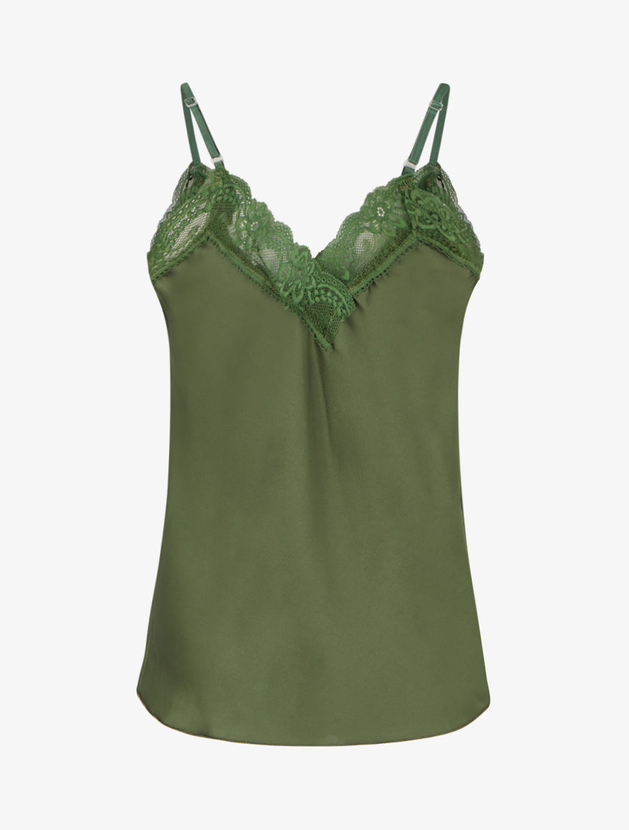 Caraco satiné à col en dentelle - Kaki - 2