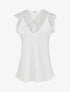 Top satiné à col V en dentelle - Blanc - 1