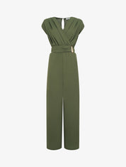 Combinaison ample à col cache-coeur effet drapé - Kaki - 1