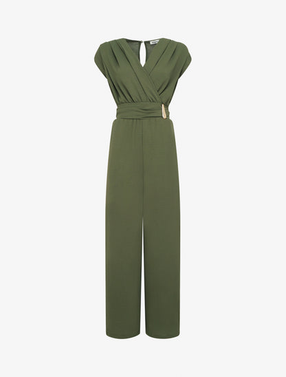 Combinaison ample à col cache-coeur effet drapé - Kaki - 1