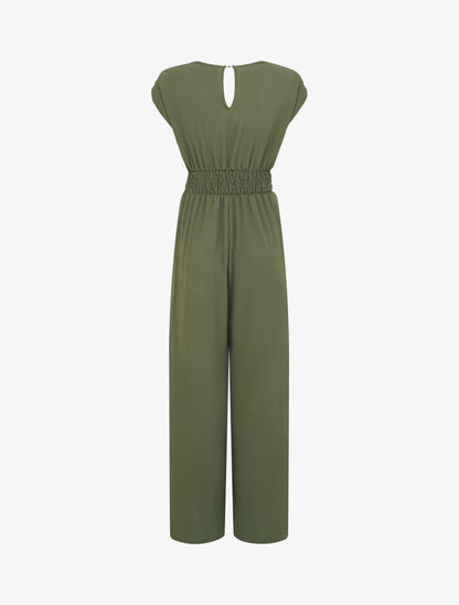 Combinaison ample à col cache-coeur effet drapé - Kaki - 2