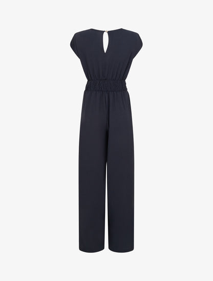 Combinaison ample à col cache-coeur effet drapé - Marine - 2