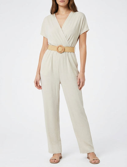 Combinaison cache-cœur ceinturée - Beige