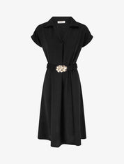 Robe fluide unie ceinturée - Noir - 1