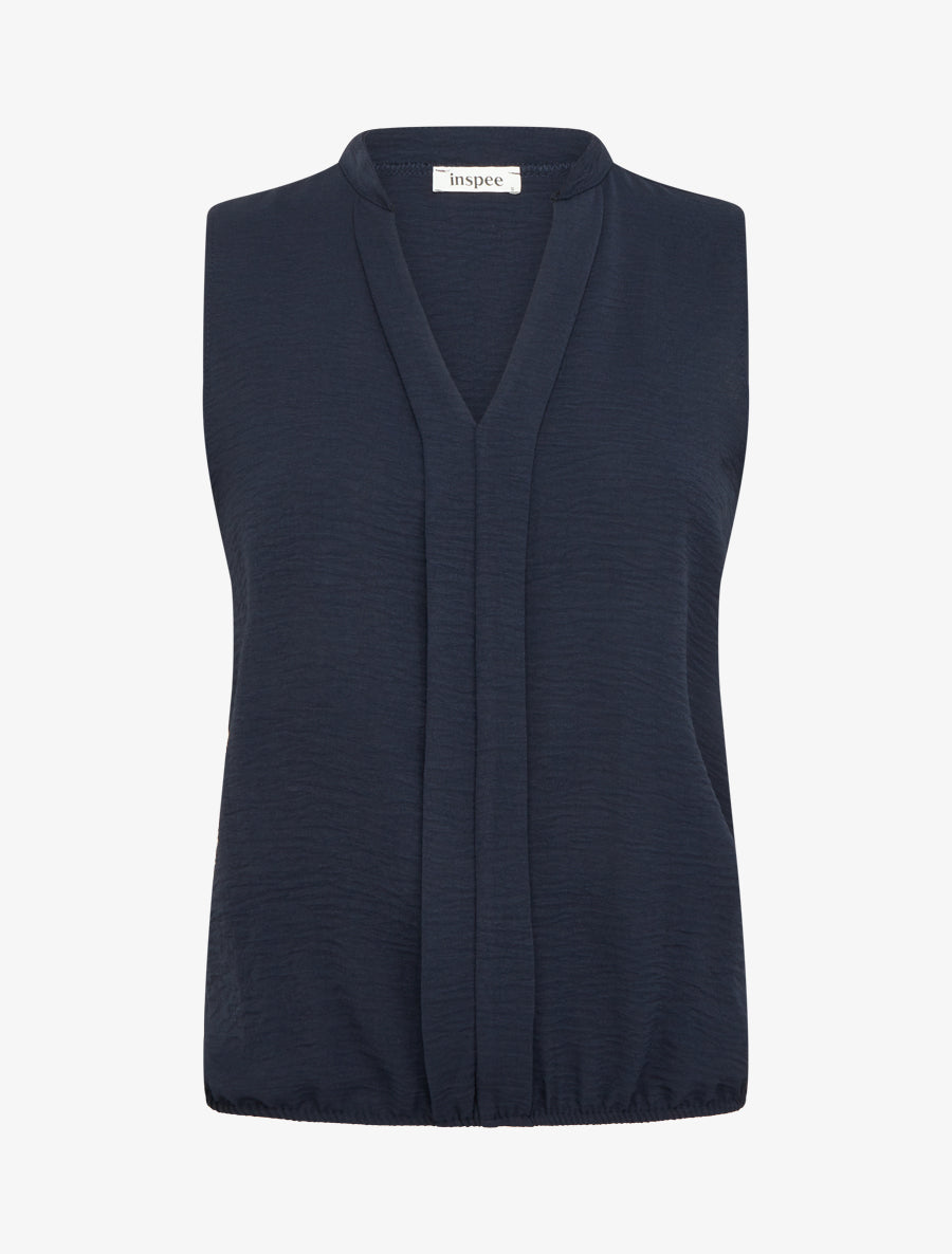 Top uni à col V - Marine - 1