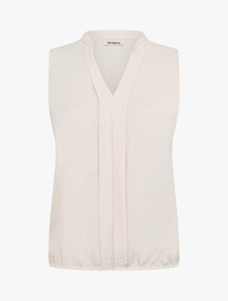 Top uni à col V - Beige - 1