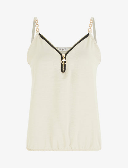 Caraco uni à col V zippé - Beige - 1