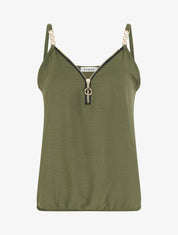Caraco uni à col V zippé - Kaki - 1