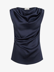 Top satiné à col bénitier - Marine - 1