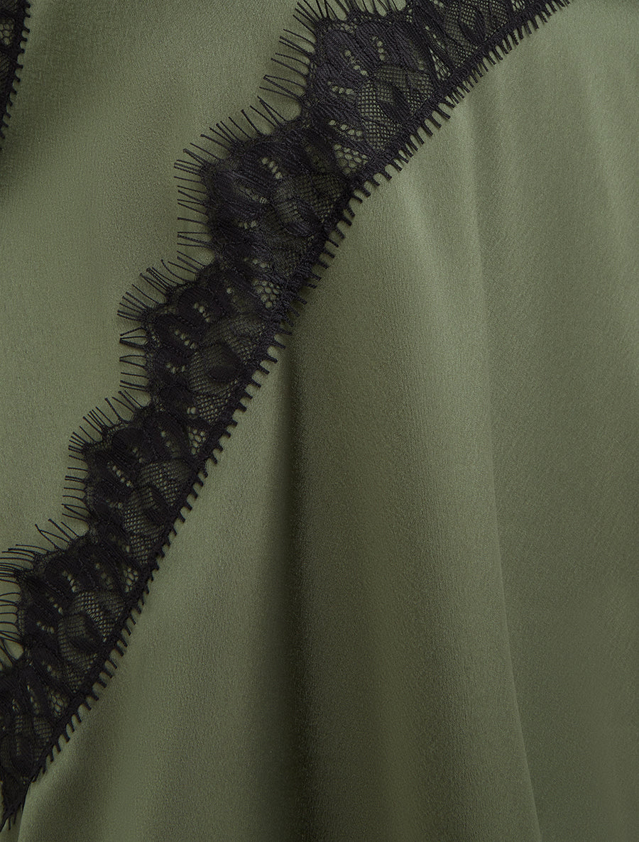 Caraco satiné asymétrique à détail dentelle - Kaki - 3