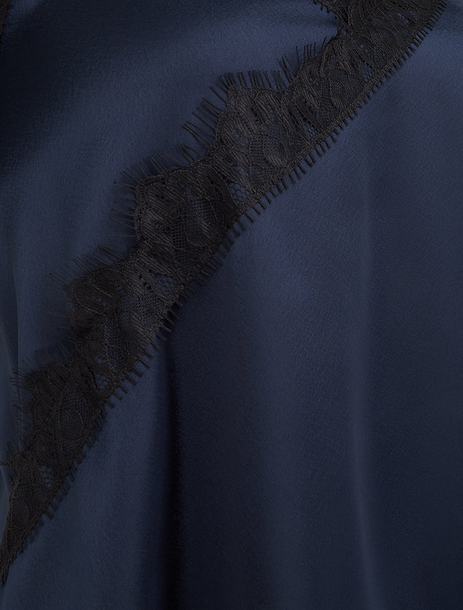 Caraco satiné asymétrique à détail dentelle - Marine - 3