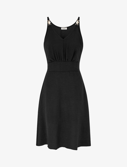 Robe évasée à bretelles bijoux - Noir - 1