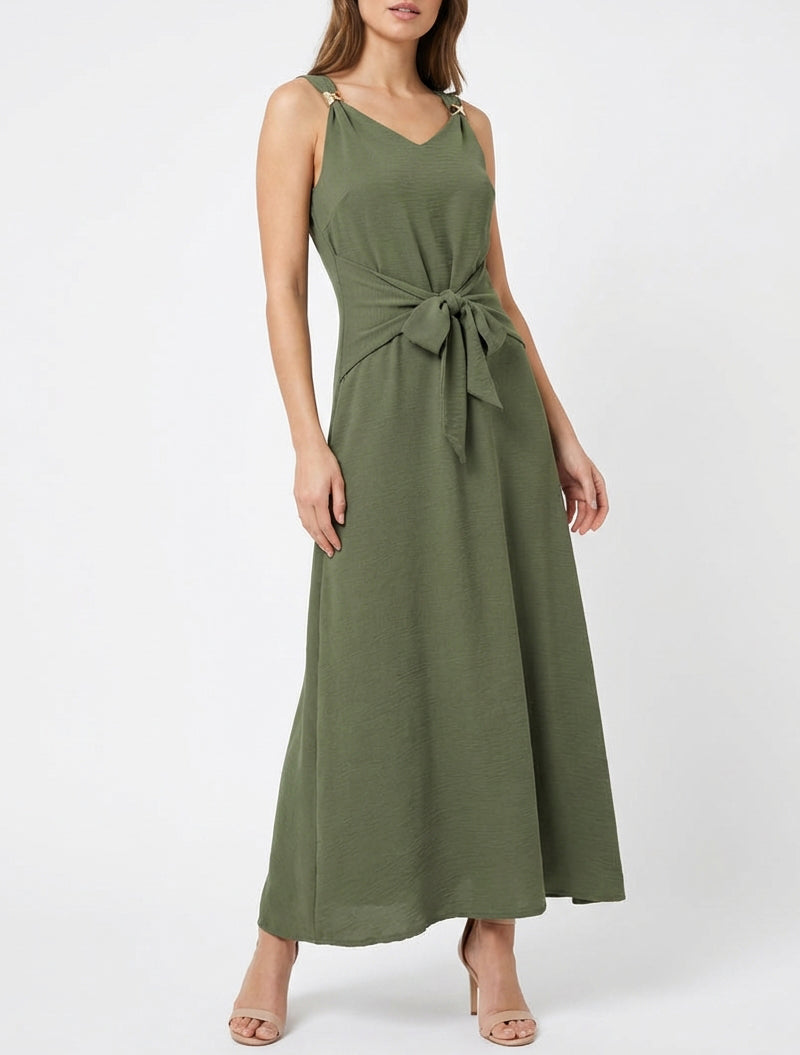 Robe longue à pans à nouer - Kaki