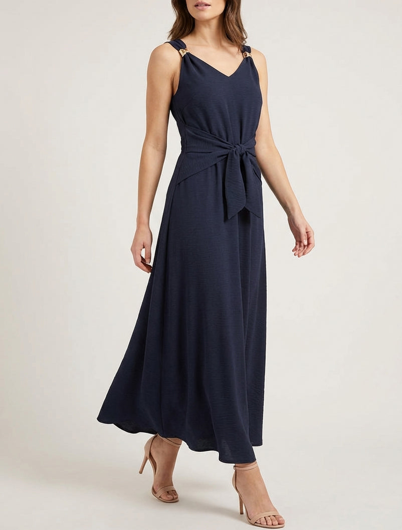 Robe longue à pans à nouer - Bleu nuit
