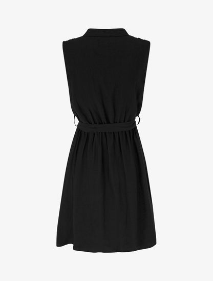 Robe mi-longue boutonnée sans manches - Noir - 2