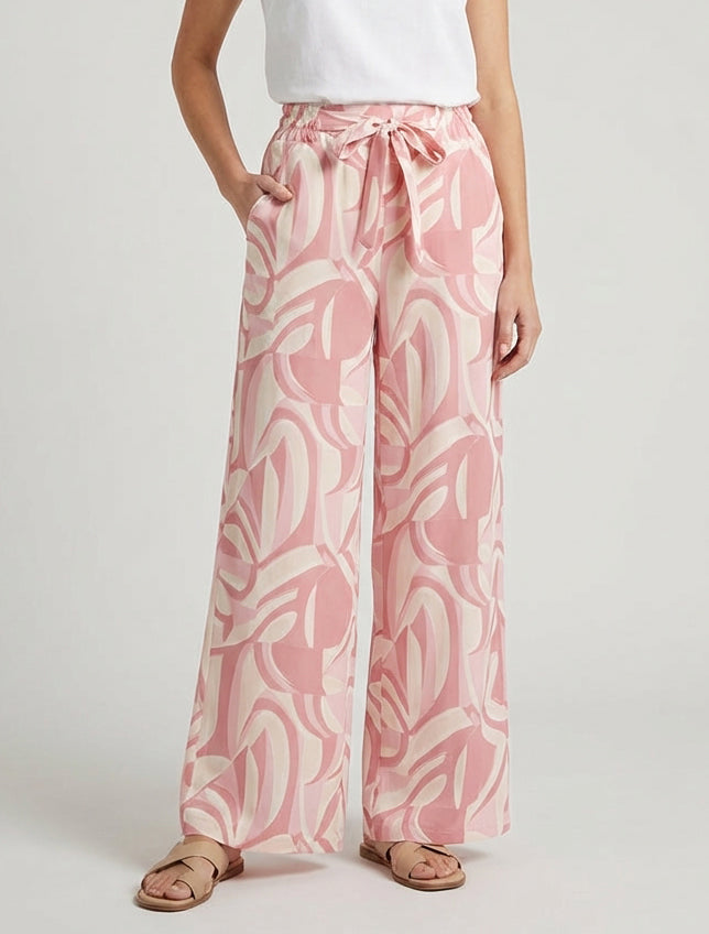 Pantalon ample imprimé graphique - Rose