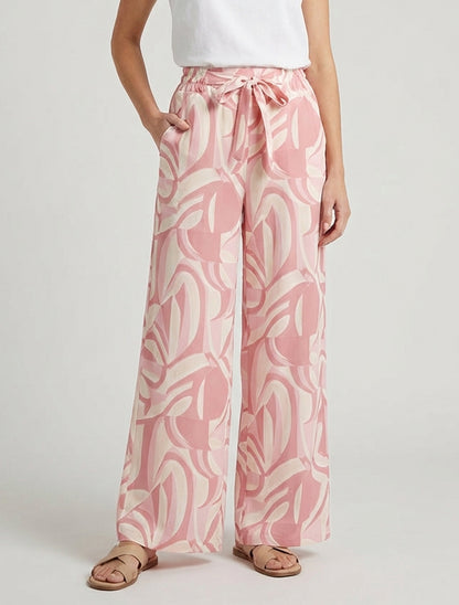 Pantalon ample imprimé graphique - Rose