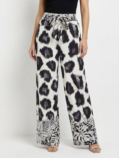 Pantalon ample imprimé léopard fantaisie - Noir