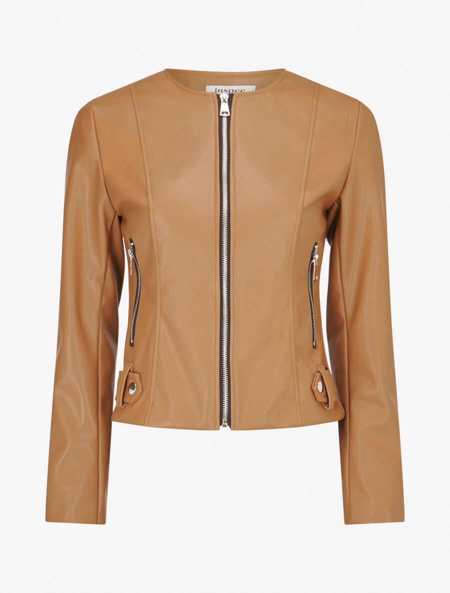 Veste moulante en simili - Beige foncé - 1