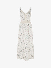 Robe longue imprimé petites fleurs à détail crochet - Kaki - 1