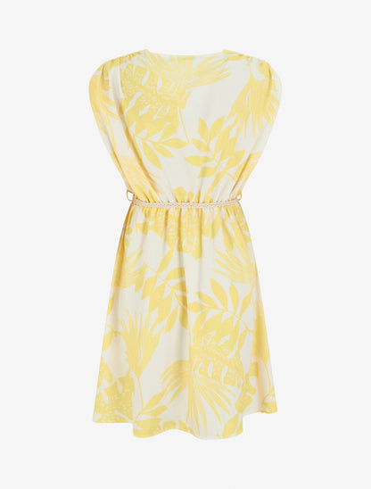 Robe mi-longue sans manches imprimé tropical - Jaune - 2