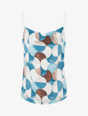 Caraco satiné imprimé rétro - Bleu canard - 1