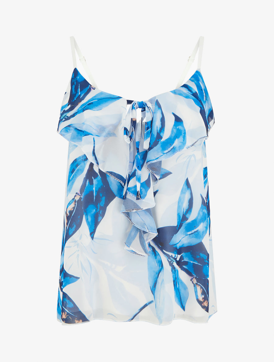 Caraco à col V volanté imprimé floral - Marine - 1