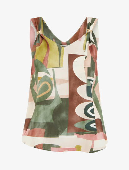 Top droit imprimé graphique à bretelles bijoux - Kaki - 1