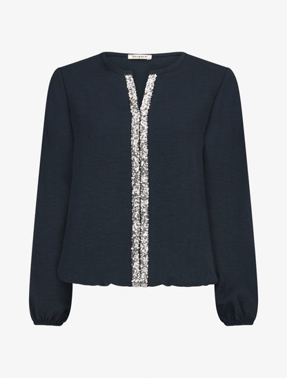 Blouse fluide à bande en sequins - Marine - 1