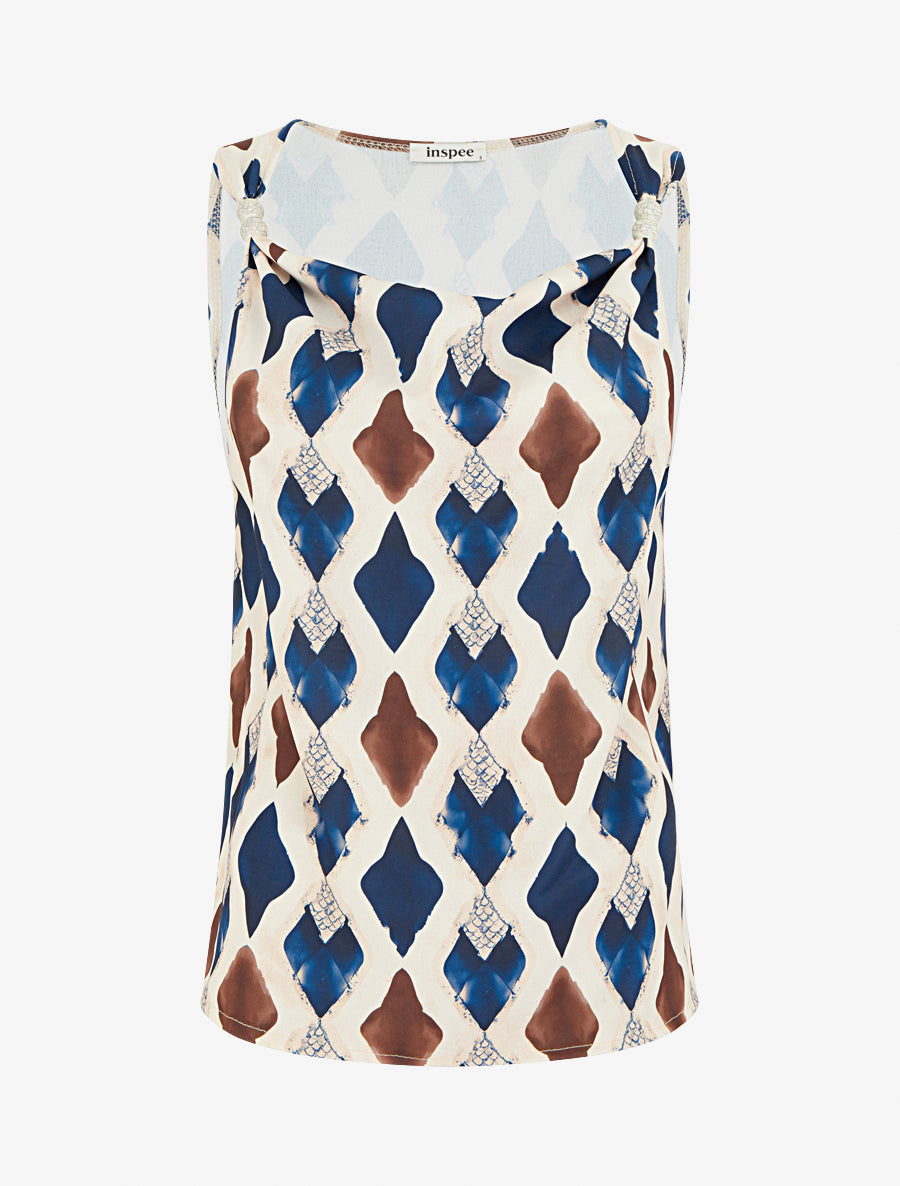 Top imprimé graphique à bretelles perlées - Marine - 1