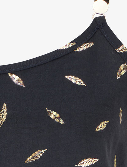 Débardeur à bretelles bijoux et imprimé plume - Noir - 3