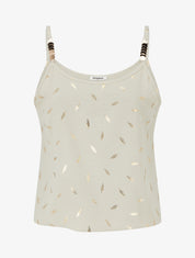 Débardeur à bretelles bijoux et imprimé plume - Beige - 1