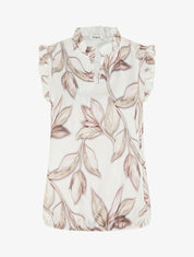 Top boule satiné imprimé feuillages - Beige - 1