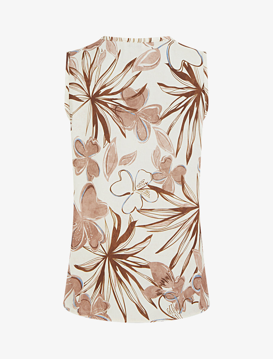 Top droit sans manches imprimé hibiscus - Marron - 2