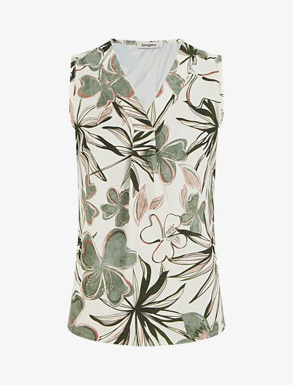 Top droit sans manches imprimé hibiscus - Kaki - 1