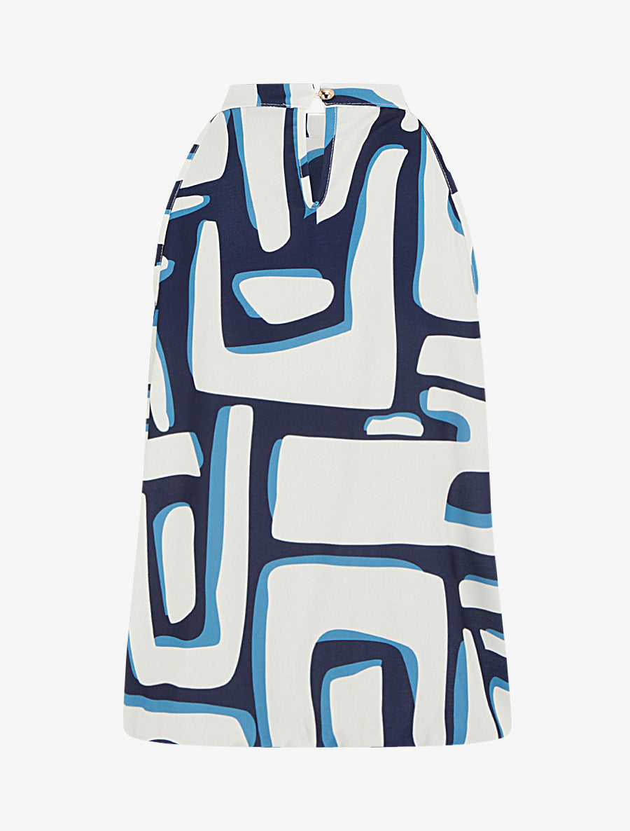 Top boule à col américain imprimé abstrait - Marine - 2