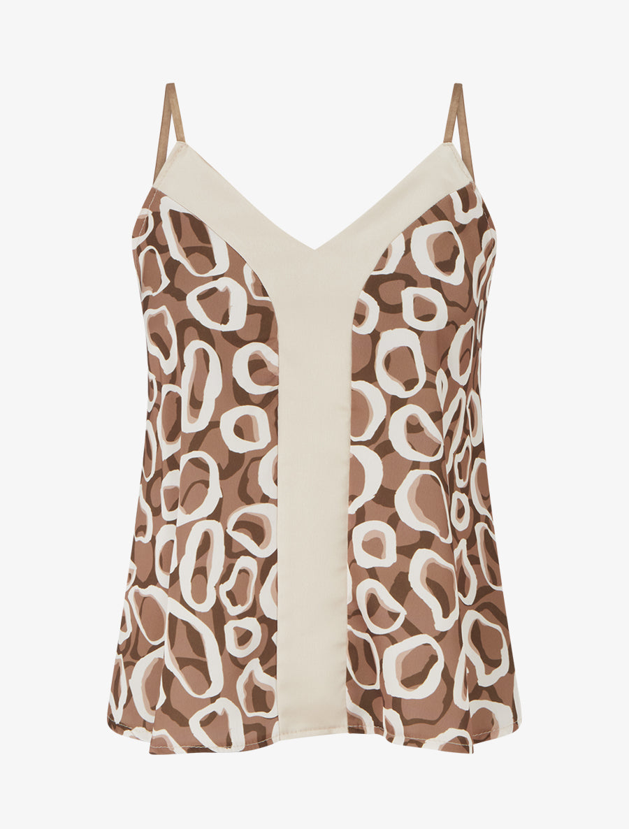 Caraco satiné imprimé graphique - Marron - 1