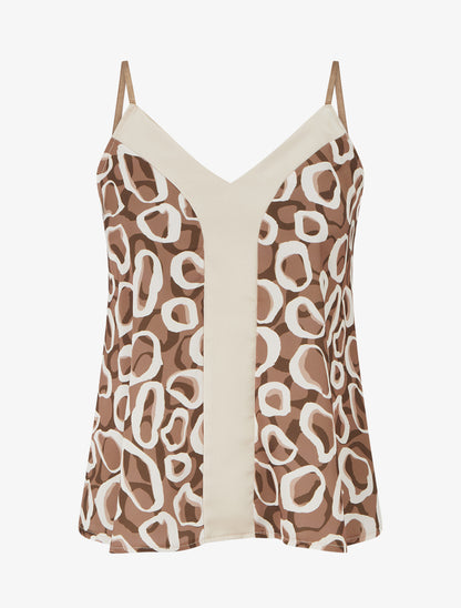 Caraco satiné imprimé graphique - Marron - 1