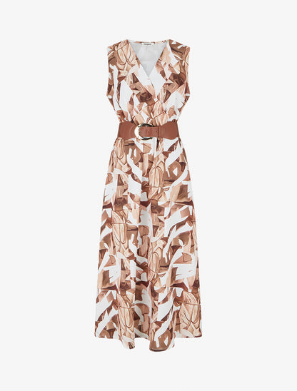 Robe sans manches imprimé fantaisie - Camel - 1