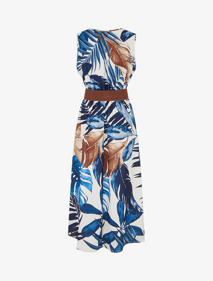 Robe sans manches imprimé feuillage - Marine - 2