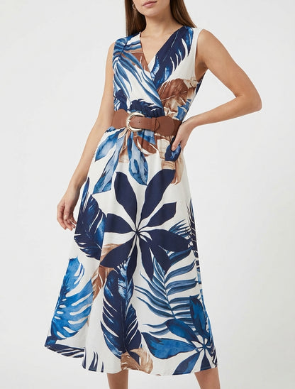 Robe sans manches imprimé feuillage - Marine