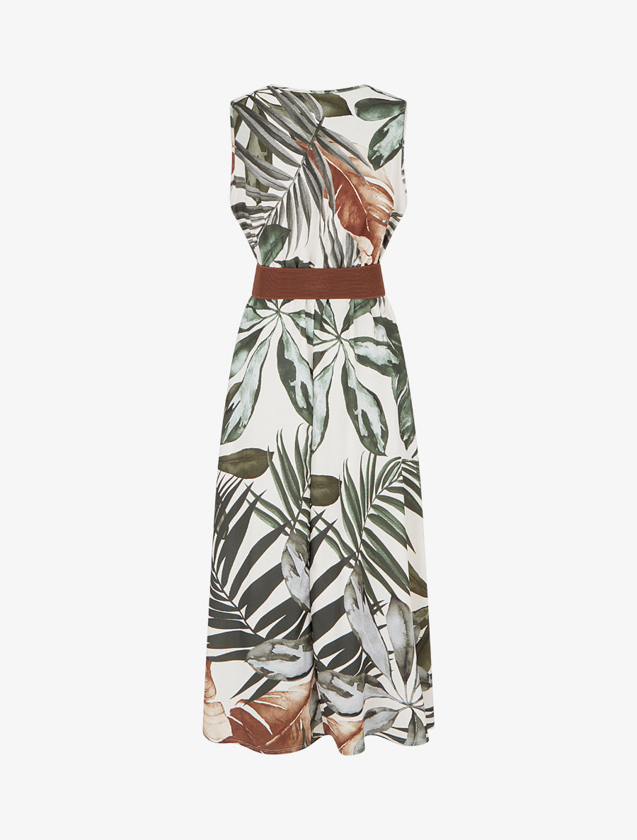 Robe sans manches imprimé feuillage - Kaki - 2