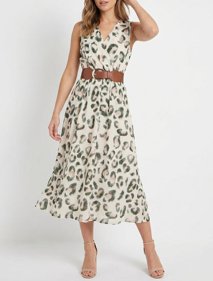 Robe sans manches imprimé léopard - Kaki