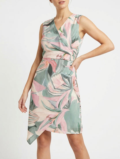 Robe style portefeuille sans manches imprimé fleurs de lys - Kaki