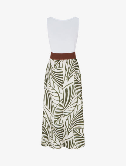 Robe longue sans manches imprimé feuilles - Kaki - 2