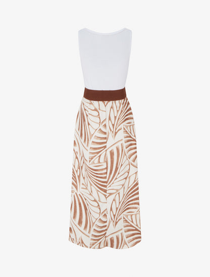 Robe longue sans manches imprimé feuilles - Beige foncé - 2