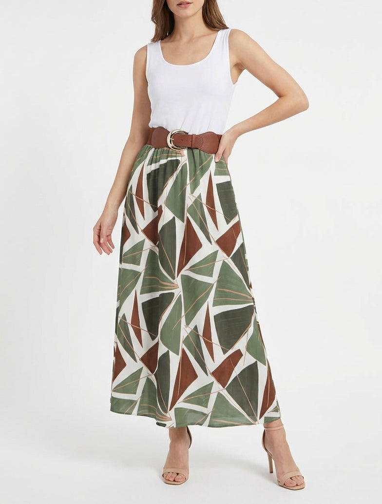 Robe longue sans manches imprimé graphique - Kaki
