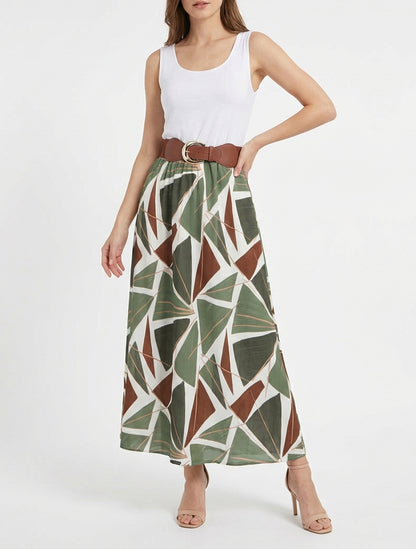 Robe longue sans manches imprimé graphique - Kaki