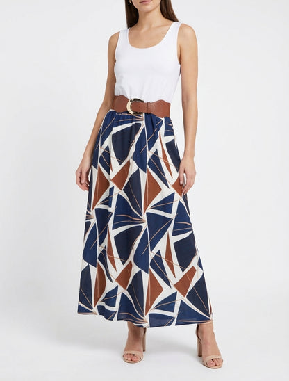 Robe longue sans manches imprimé graphique - Marine
