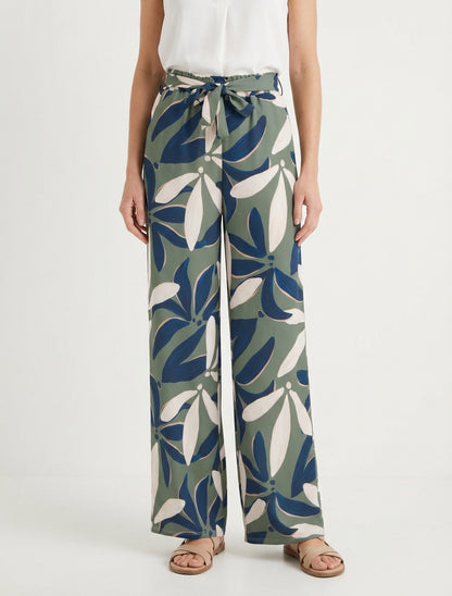 Pantalon élastiqué à imprimé floral - Kaki